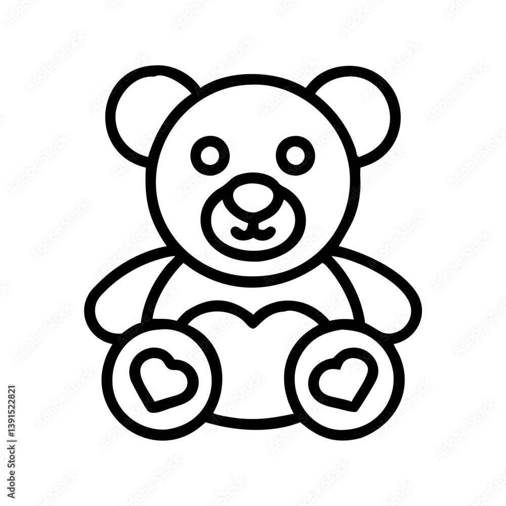 Cute teddy bear plush toy vector illustration for kids gift and love heart outline drawing for valentines day Cute teddy bear plush toy vector illustration for kids gift and love heart outline drawing for valentines day