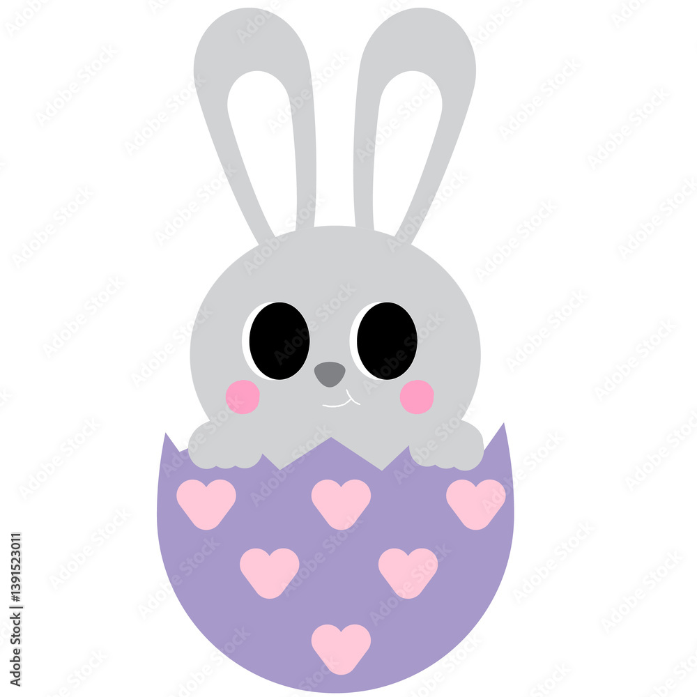 Obraz premium Easter Bunny, Eggs, Basket, Heart, Cute, Cartoon, Holiday, Spring, Festive, Pastel, Kawaii, Animal, Rabbit, Carrot, Greeting, Celebration, Design, Graphic, Illustration, Clip Art