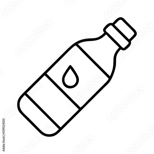 Outline vector illustration of a bottle with liquid drop for essential oil or other liquid 100 ml