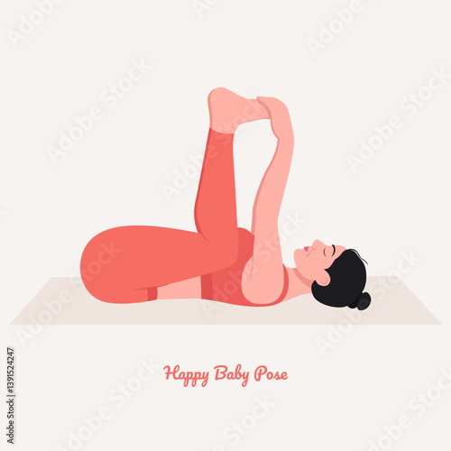 Happy Baby pose. Young woman practicing Yoga pose. Woman workout fitness, aerobic and exercise