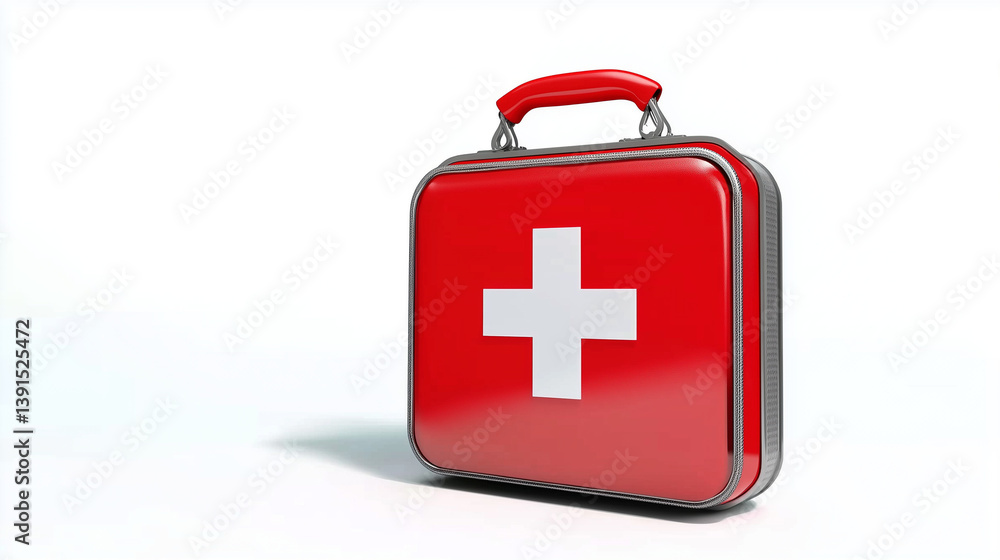 First aid box isolated on white background, copy space. World Red Cross, International Nurses Day First aid box isolated on white background, copy space. World Red Cross, International Nurses Day