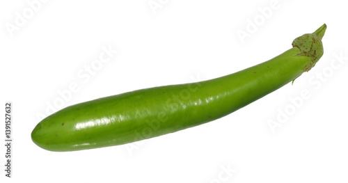 Green Chinese Eggplant isolated on transparent background, Vegetable for cooking healthy food