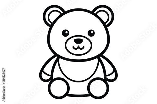 Cute Teddy Bear Cartoon Outline. Adorable Minimalist Isolated
