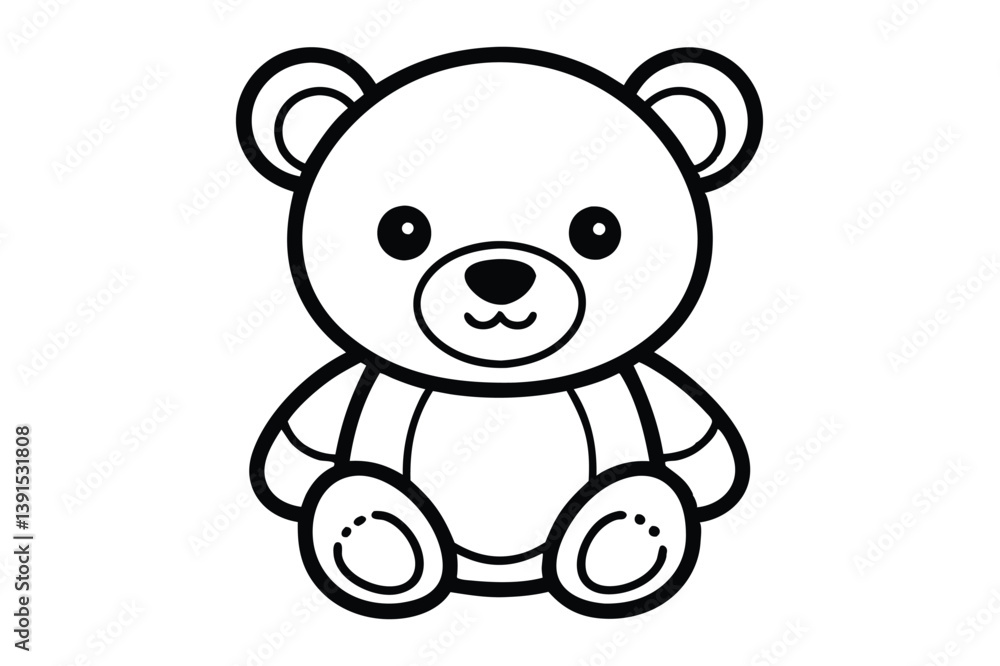 Cute Outline of Teddy Bear with Round Head, Body, and Footpads Cute Outline of Teddy Bear with Round Head, Body, and Footpads