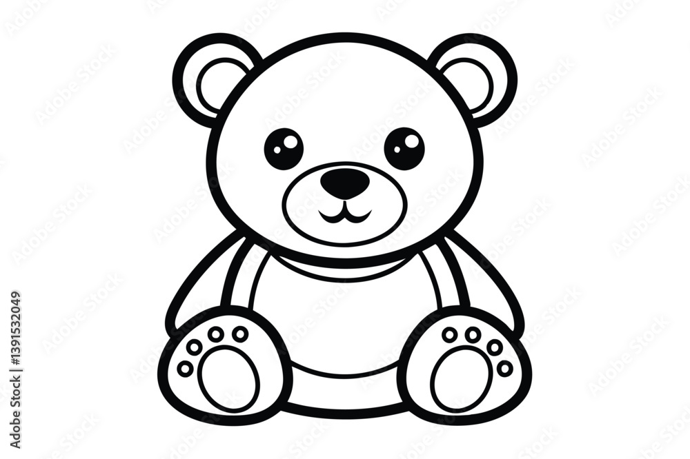 Minimalist outline drawing of a cute teddy bear, front view, cartoonish design, isolated Minimalist outline drawing of a cute teddy bear, front view, cartoonish design, isolated