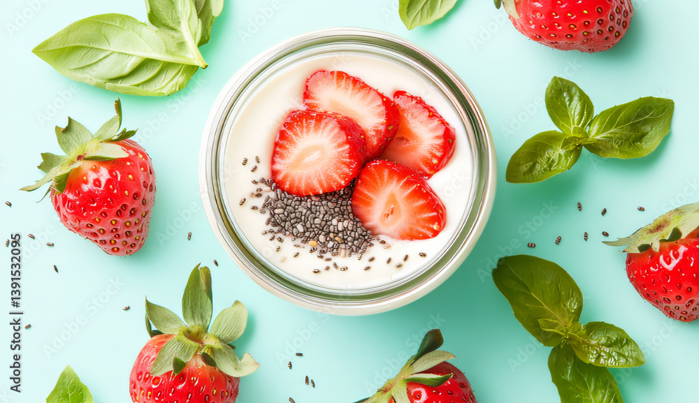 Fototapeta premium Healthy Yogurt Parfait with Strawberries and Chia Seeds