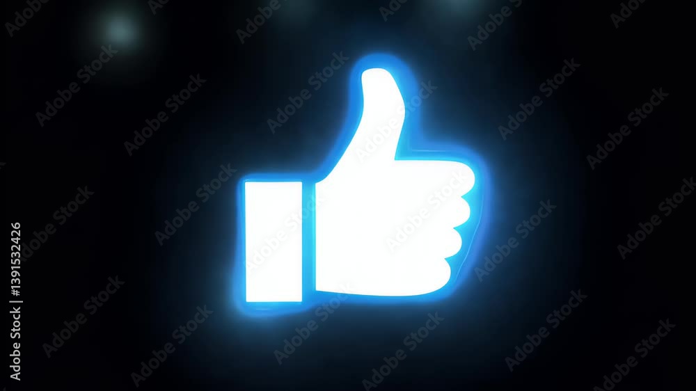 Like button pulsating softly with radiant glow effect, isolated on a sleek black background. Like button pulsating softly with radiant glow effect, isolated on a sleek black background.