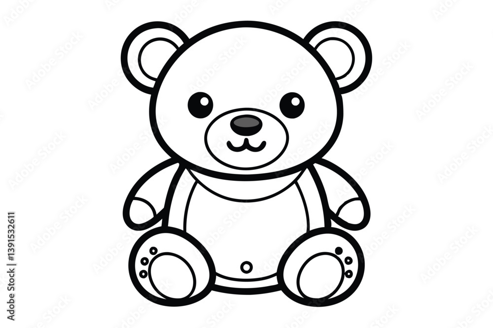 Naklejka premium Cute Teddy Bear Cartoon Black Outline Drawing of Stuffed Toy Animal