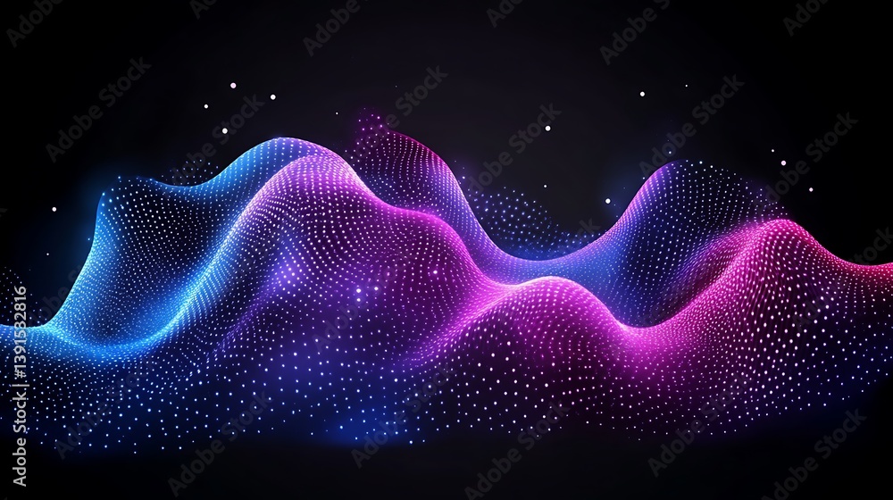 Fototapeta premium Abstract glowing pink blue wave particles.