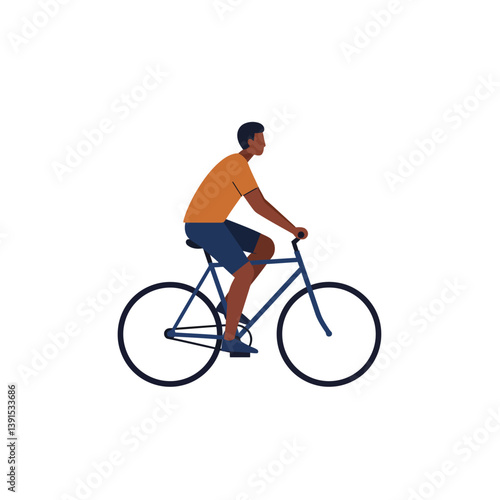 Black man in shorts riding bicycle side view illustration
