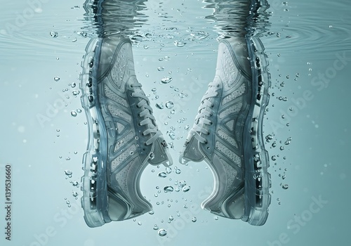 Translucent Layered Sneakers Mockup Submerged in Aquatic Bubble Environment