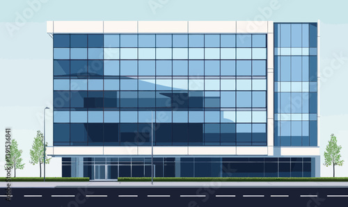 Modern Glass Facade Commercial Building Minimalist Vector Illustration