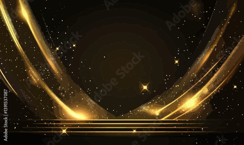 Luxurious Golden Light Sparkle on Black Background for Award Template Design