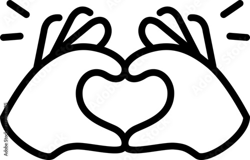 Heart hands love, Valentine, Heart Tattoo Cute Cartoon Hand Logo Icons Outline Black color, Chubby finger emoji sticker sign symbol, editable stroke.	