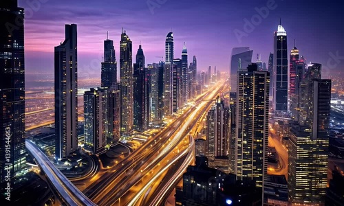 Wallpaper Mural Stunning skyline of a vibrant city at dusk with illuminated skyscrapers and bustling highways Torontodigital.ca