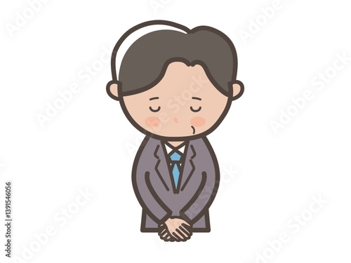 頭を下げて謝る中年の男性ビジネスマンの上半身イラスト