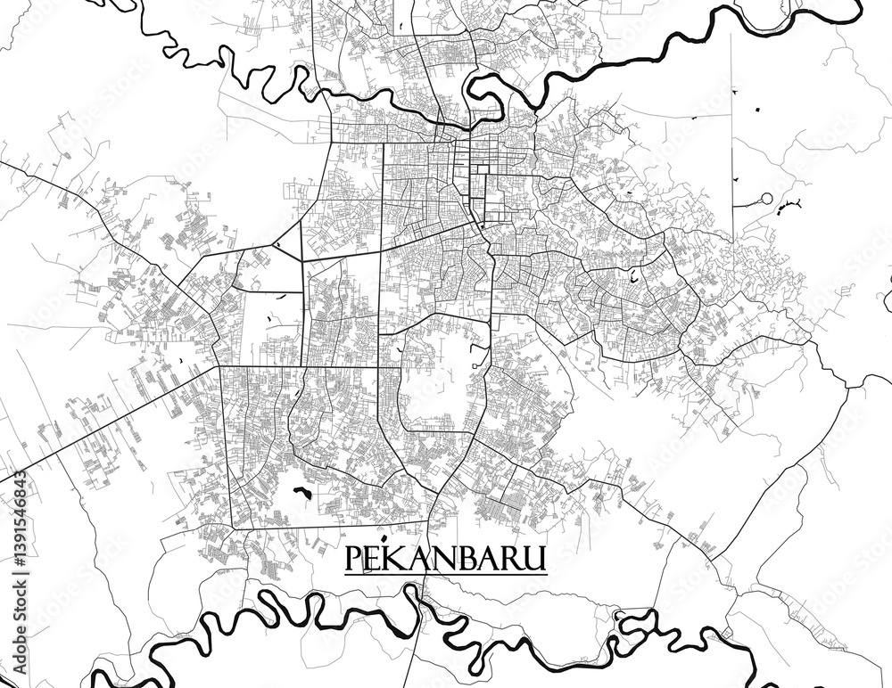Obraz premium Pekanbaru, Indonesian vector map with beach, highways and streets
