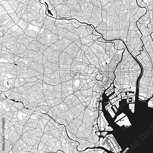Photography Tokyo, Japan vector map with beach, highways and streets