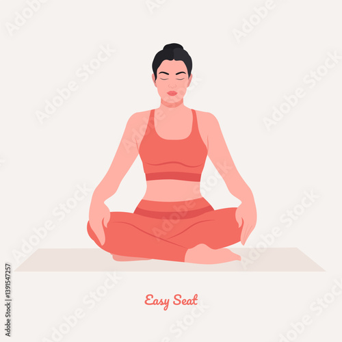 Easy Seat pose. Young woman practicing Yoga pose. Woman workout fitness, aerobic and exercise