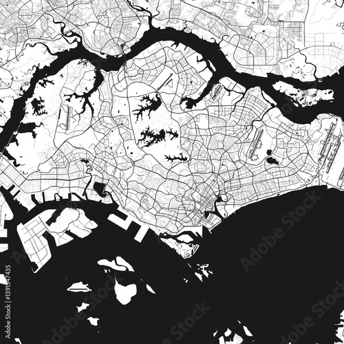 Canvas Print Singapore vector map with beach, highways and streets