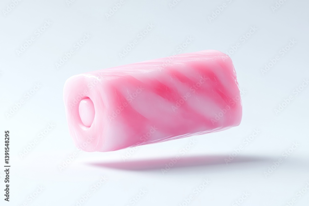 Pink striped hard candy, cylindrical shape, floating on white background Pink striped hard candy, cylindrical shape, floating on white background
