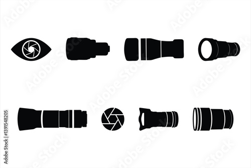 set of silhouettes of Camera lens