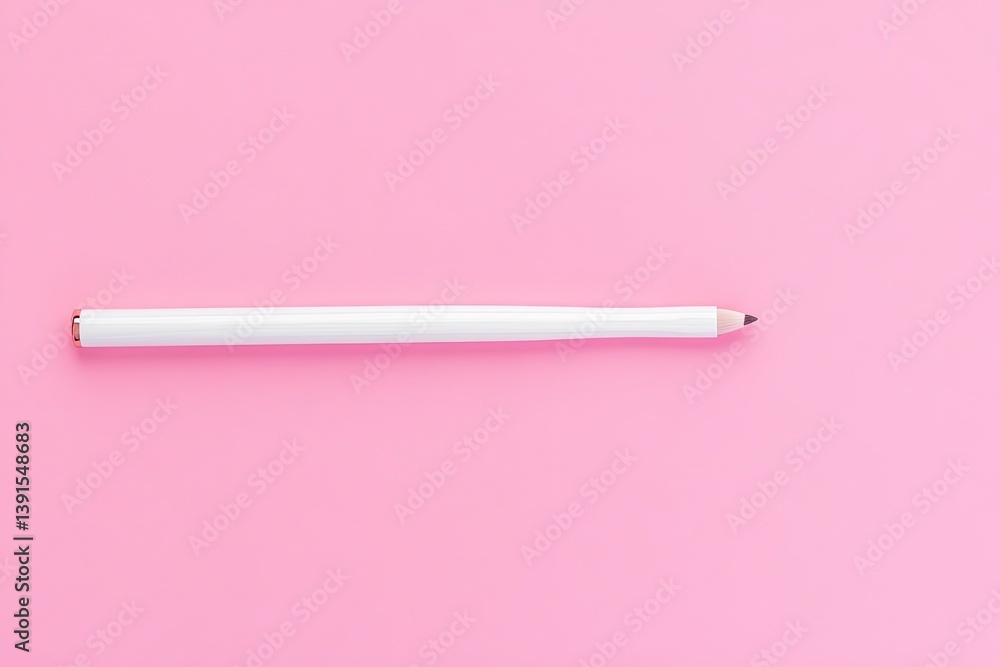 White Eyeliner Pencil on Light Pink Background for Cosmetic Presentation White Eyeliner Pencil on Light Pink Background for Cosmetic Presentation