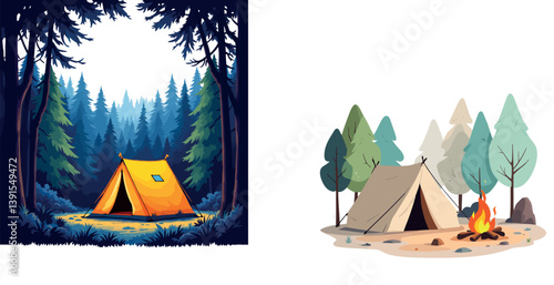 Vsai camping tent pitched in forest clearing enjoying nature's embrace
