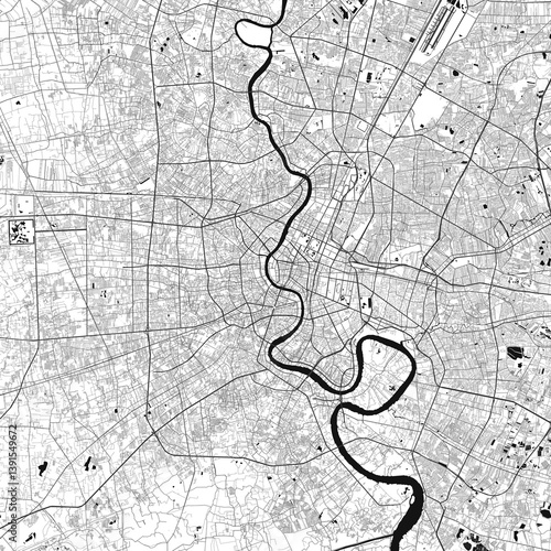 Bangkok, Thailand vector map with beach, highways and streets