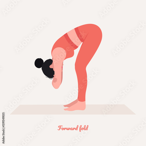 Forward fold pose. Young woman practicing Yoga pose. Woman workout fitness, aerobic and exercise