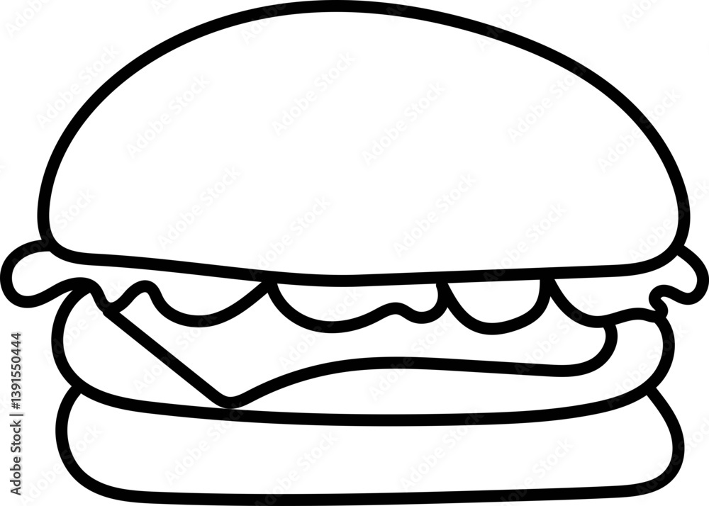 Coloring Page Outline of Cartoon Hamburger. Fast Food. Coloring Book for Kids. Coloring Page Outline of Cartoon Hamburger. Fast Food. Coloring Book for Kids.