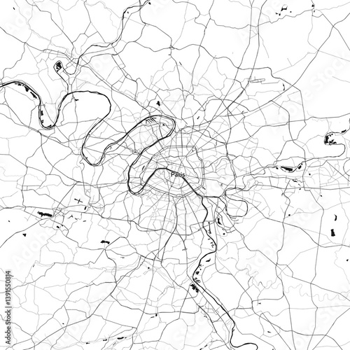 Fototapeta Naklejka Na Ścianę i Meble -  Paris, France vector map with beach, highways and streets
