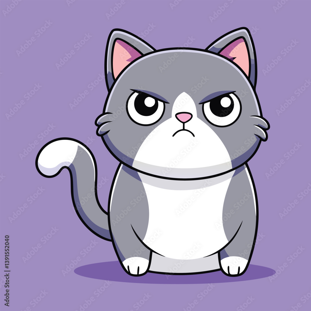 Cute Grumpy Cat Cartoon Illustration With A Purple Background Digital Art Cute Grumpy Cat Cartoon Illustration With A Purple Background Digital Art