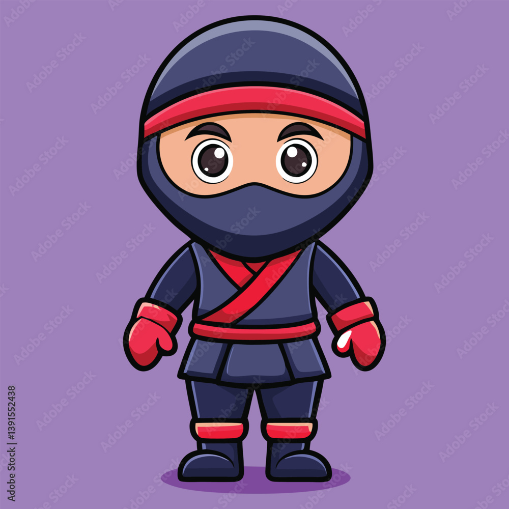 Obraz premium Cute Ninja Cartoon Character Illustration In Standing Pose With Purple Background Vector