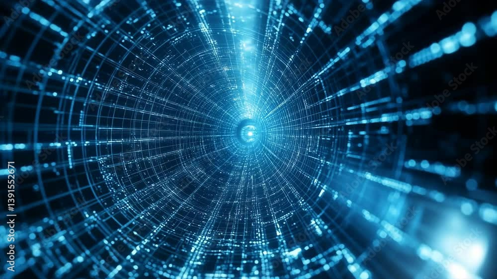 Blue digital tunnel grid with glowing lines and data particles, creating a sci-fi tech vortex. Perfect for cybersecurity, AI, big data, blockchain, and futuristic concepts.
Blue digital tunnel grid with glowing lines and data particles, creating a sci-fi tech vortex. Perfect for cybersecurity, AI, big data, blockchain, and futuristic concepts.