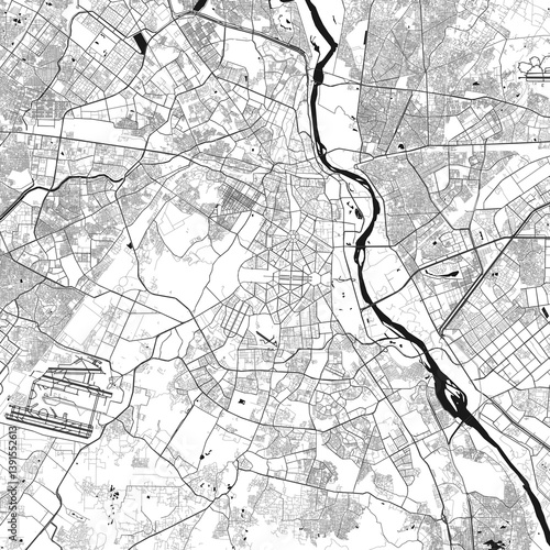 Delhi, India  vector map with beach, highways and streets