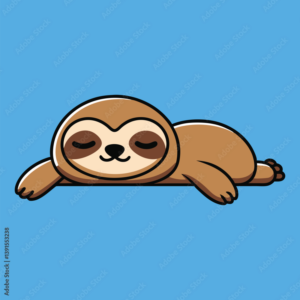 Obraz premium Cute Sloth Cartoon Character Sleeping Isolated On Blue Background Illustration For Kids Design