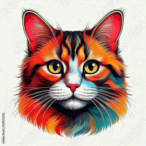 colorful cat face logo-ready isolated white background 