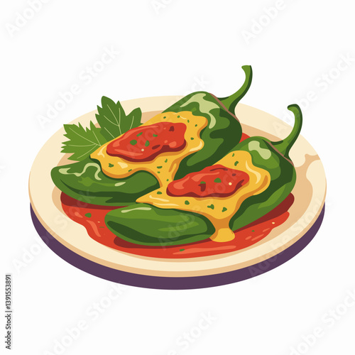 Chile Rellenos with Cheese and Red Sauce Illustration