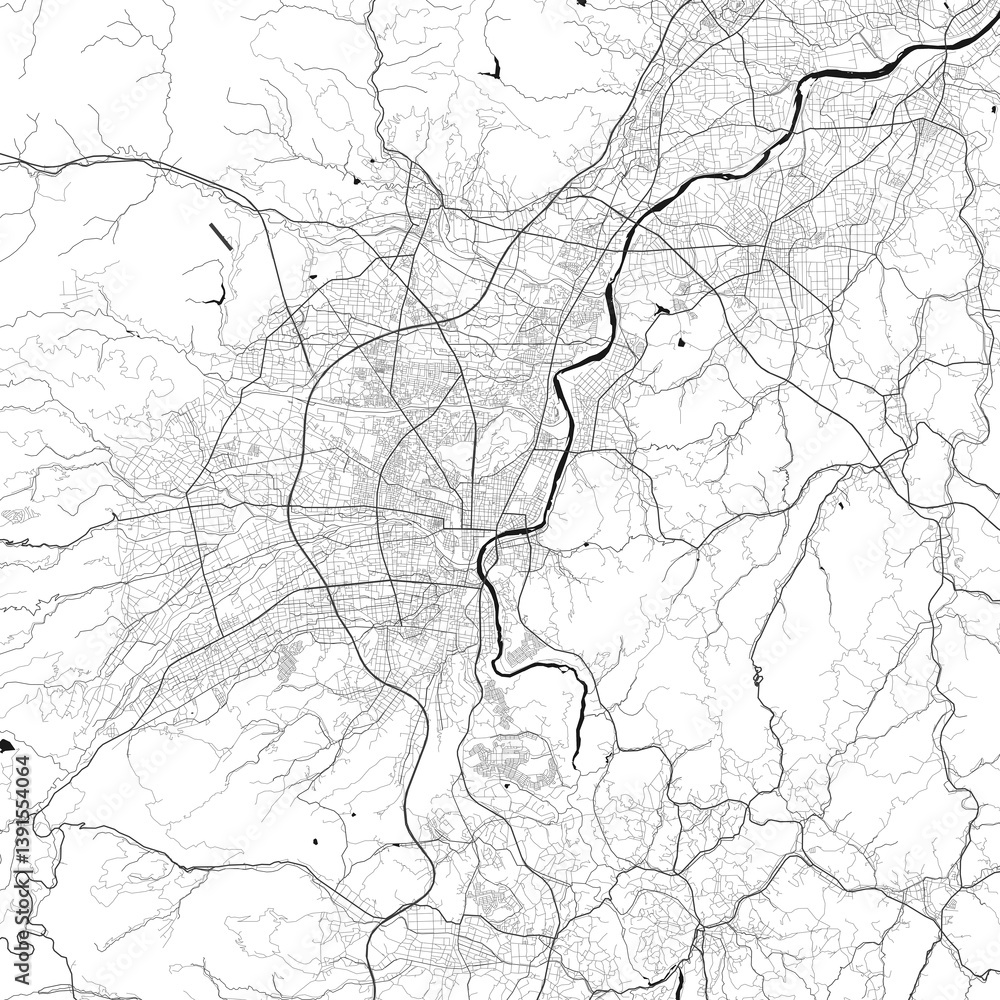 Obraz premium Fukushima, Japan vector map with beach, highways and streets