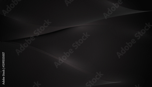 Black abstract background design. Modern wavy line pattern in monochrome colors. Premium stripe texture for banner, business backdrop. Dark horizontal vector template.eps 10