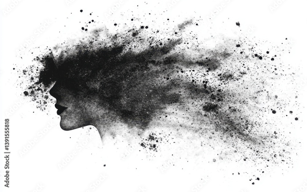Abstract female profile, dark particles Abstract female profile, dark particles