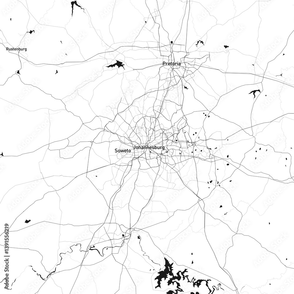 Obraz premium Johannesburg, Afrika Selatan vector map with beach, highways and streets