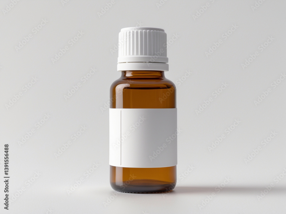 Brown glass bottle with white label and cap, ideal for storing medicine, essential oils, or chemicals. Clean and simple design suited for healthcare and commercial use. Brown glass bottle with white label and cap, ideal for storing medicine, essential oils, or chemicals. Clean and simple design suited for healthcare and commercial use.