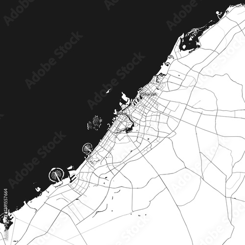 Dubai, United Arab Emirates vector map with beach, highways and streets