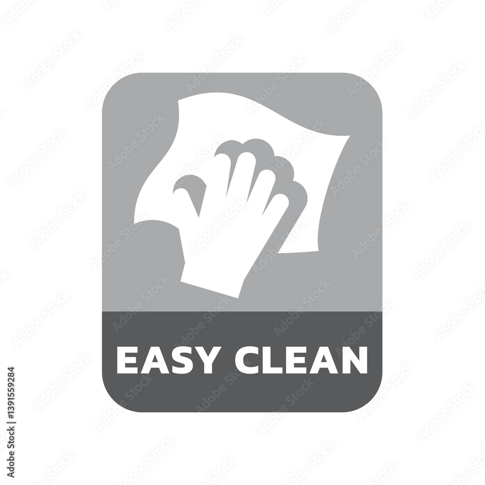 Obraz premium Easy clean material label. Easy clean surface with rag and hand vector sticker.