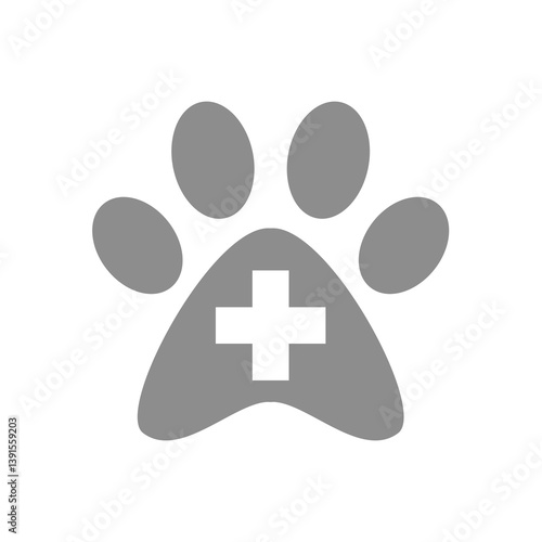 Veterinary or veterinarian vector icon with shield. Vet clinic and animal healthcare with paw print.