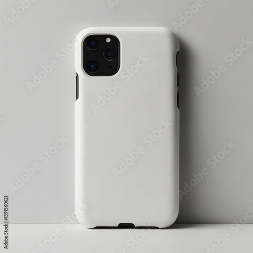 White phone case mockup, centered on white, minimal lighting, product isolated