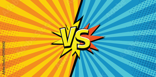 Comic Book Style Versus Battle Background, Orange Blue Teams