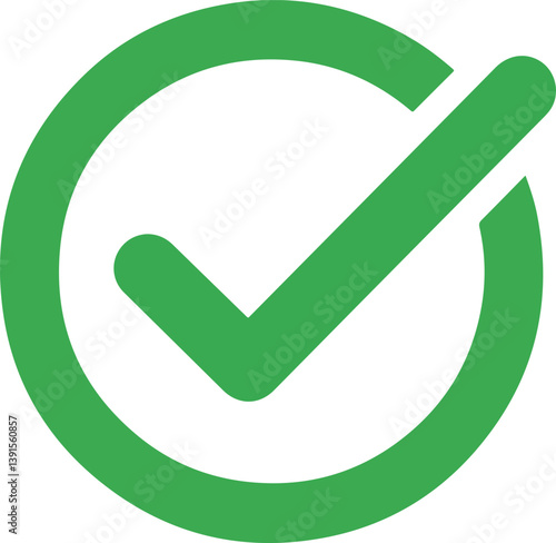 simple green checkmark in a solid circle on transparent background vector illustration